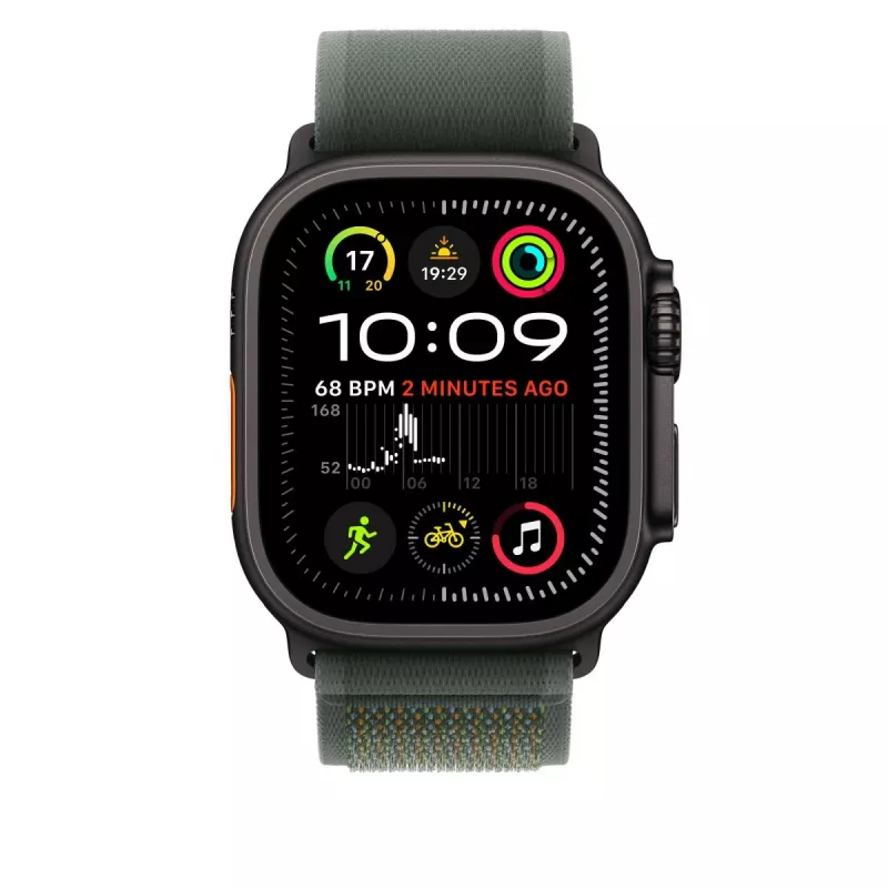 Siksna Apple 49mm zaļa Trail Loop S/M Melns Titanium Finish