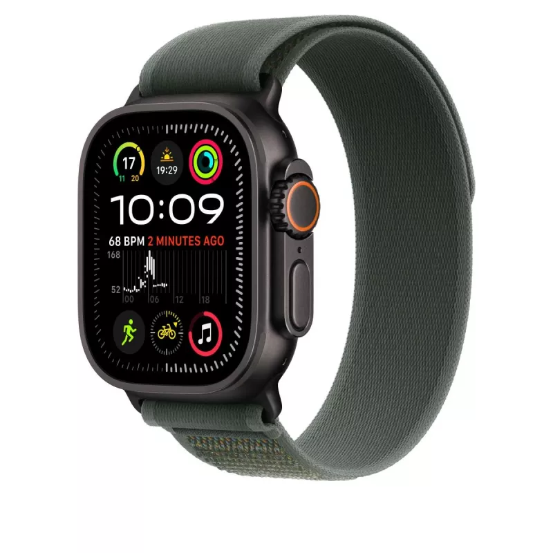 Siksna Apple 49mm zaļa Trail Loop S/M Melns Titanium Finish
