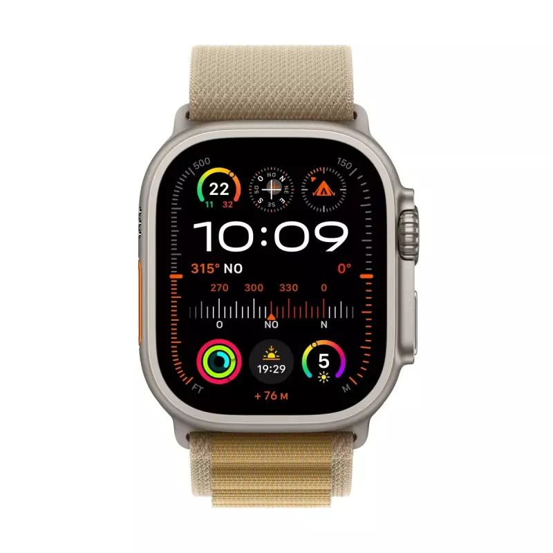 Viedpulkstenis Apple Watch Ultra 2 GPS + Cellular 49mm dabīgs titāna korpuss, smilškrāsas Alpu cilpa, vidēja izmēra