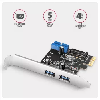Axagon PCEU-232RS PCIe kontrolieris 2x ār. + 2x iekš. USB 5Gbps
