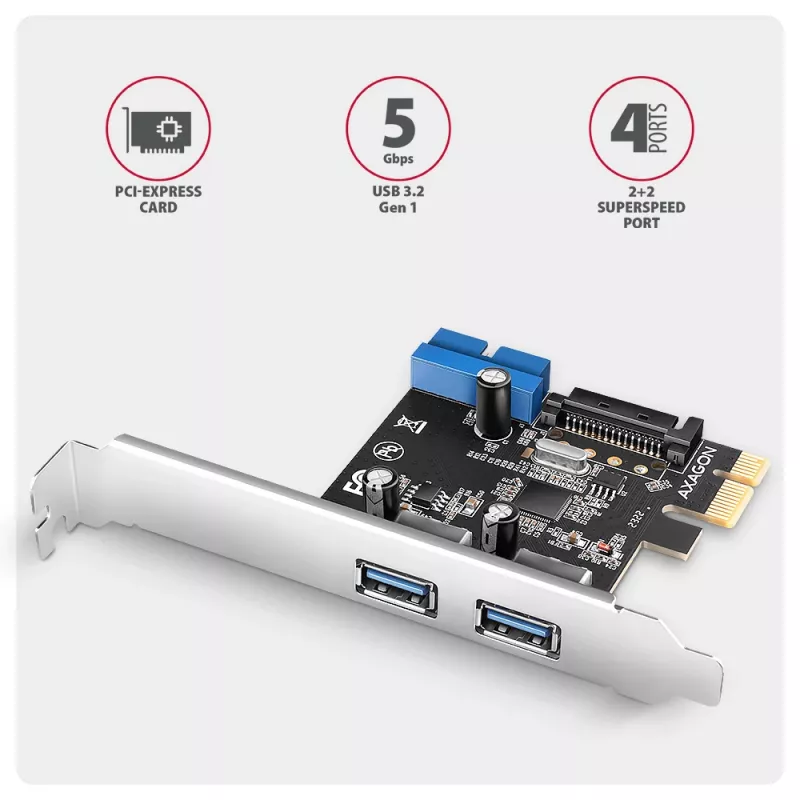 Axagon PCEU-232RS PCIe kontrolieris 2x ār. + 2x iekš. USB 5Gbps