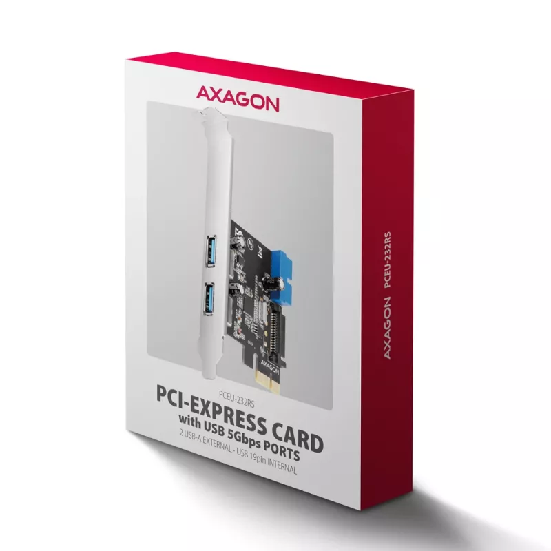 Axagon PCEU-232RS PCIe kontrolieris 2x ār. + 2x iekš. USB 5Gbps