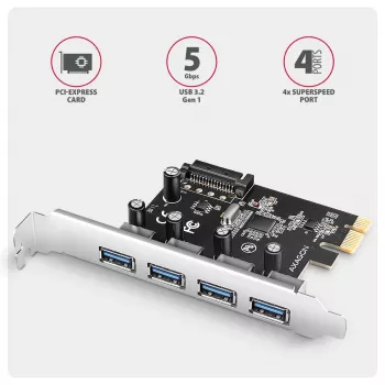 Axagon PCEU-430RS PCIe kontrolieris 4x ārējs USB-A 5Gbps ports