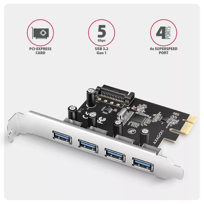 Axagon PCEU-430RS PCIe kontrolieris 4x ārējs USB-A 5Gbps ports