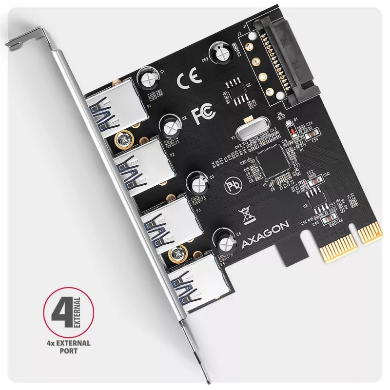 Axagon PCEU-430RS PCIe kontrolieris 4x ārējs USB-A 5Gbps ports