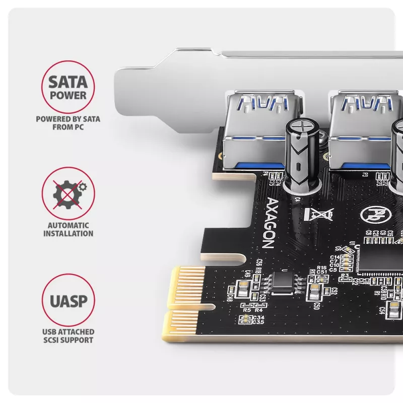 Axagon PCEU-430RS PCIe kontrolieris 4x ārējs USB-A 5Gbps ports