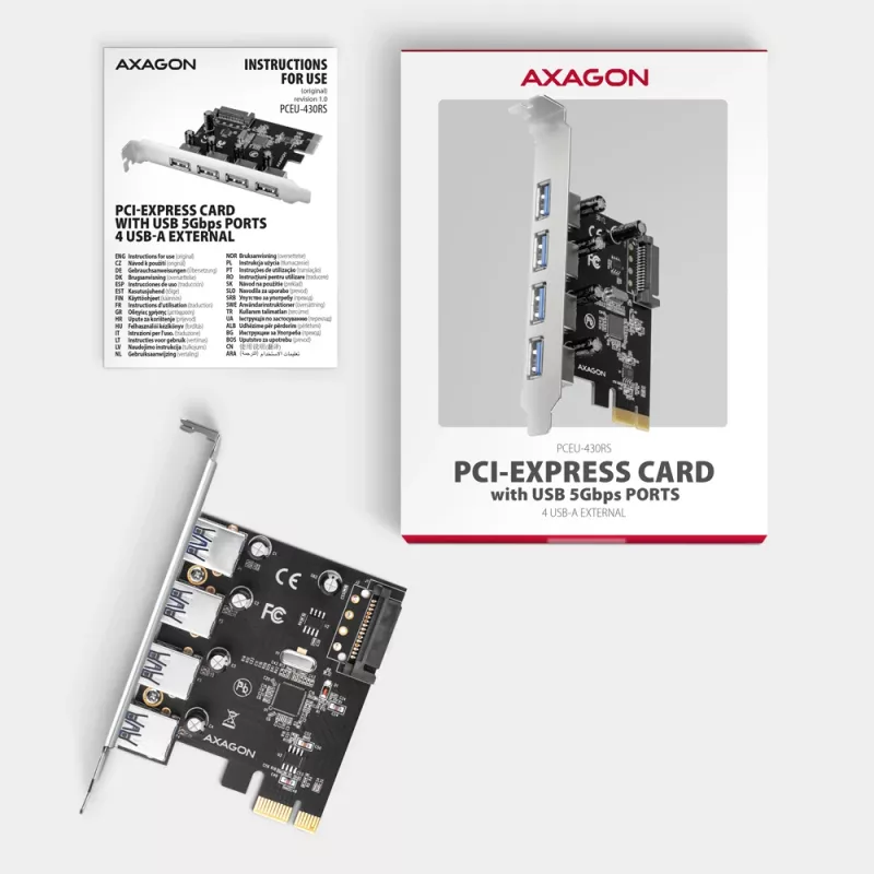 Axagon PCEU-430RS PCIe kontrolieris 4x ārējs USB-A 5Gbps ports