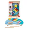 Fisher-Price koka muzikālais galds ar perkusiju instrumentu rotaļlietām, 3 koka detaļas