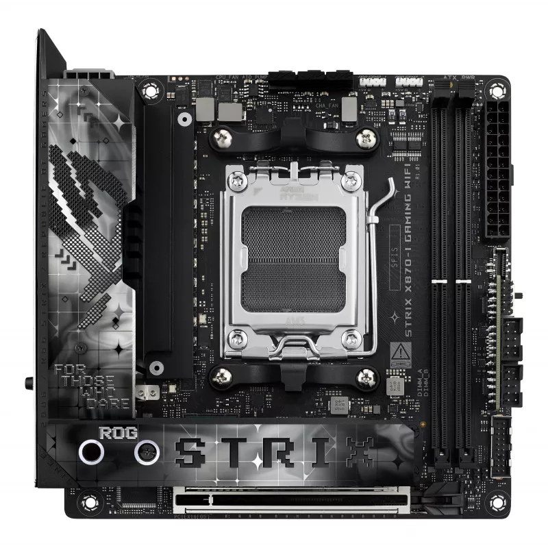 Mātesplate ASUS ROG STRIX X870-I GAMING WIFI mini ITX · AMD X870 · Socket AM5 · DDR5 · 2 DIMM · Wi‑Fi 7 · Bluetooth 5.4