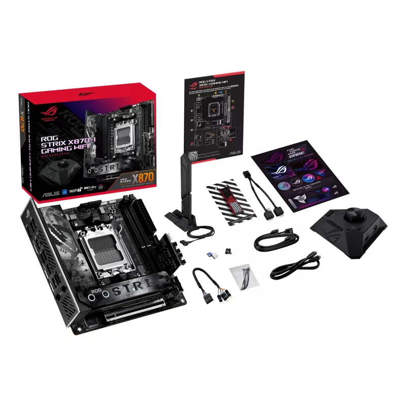 Mātesplate ASUS ROG STRIX X870-I GAMING WIFI mini ITX · AMD X870 · Socket AM5 · DDR5 · 2 DIMM · Wi‑Fi 7 · Bluetooth 5.4