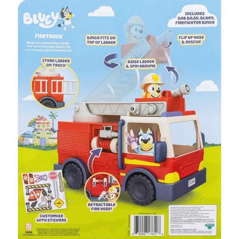 Moose Toys Bluey ugunsdzēsēju mašīna, Ugunsdzēsēju mašīna, 3 gadi, Plastmasa, Daudzkrāsains, Sarkans