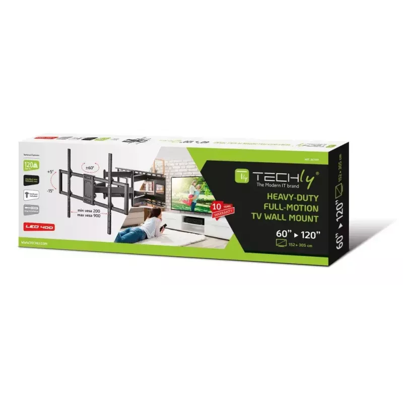 Techly plāns Wall Bracket for 60-120 inch LCD LED TV Melns Maximum weight capacity 120 kg
