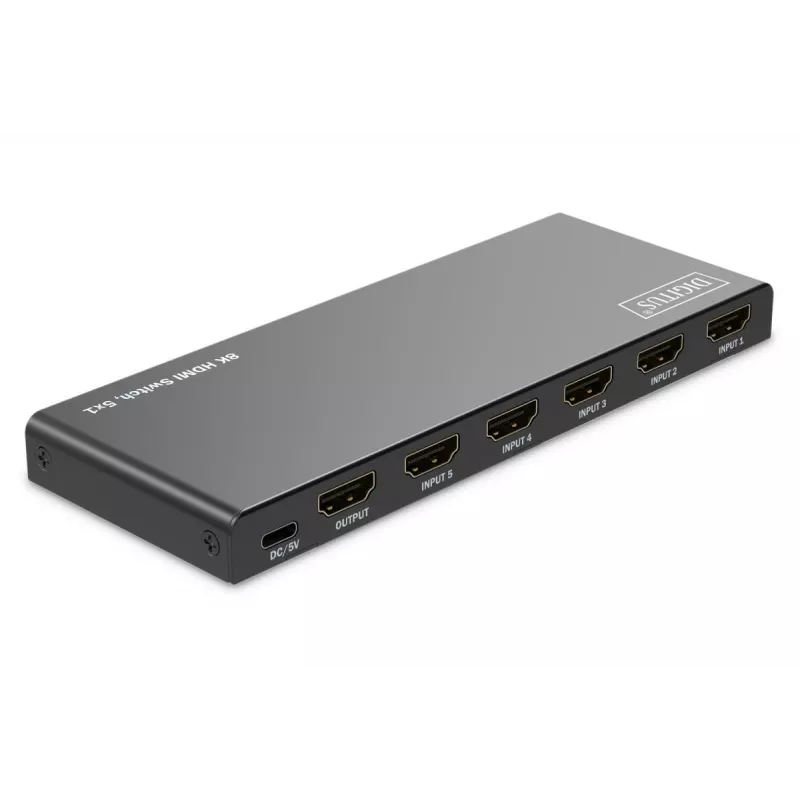 DIGITUS 5x1 HDMI pārslēgs. 8K/60Hz (4:4:4). HDR. HDCP2.3