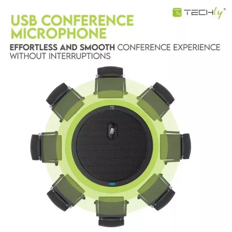 Konferences mikrofons TECHLY 362725, USB Type-A vadu savienojums, daudzvirzienu, 3 m diapazons, 100–16000 Hz, 680 Ω, metāla korpuss, 2 m kabelis