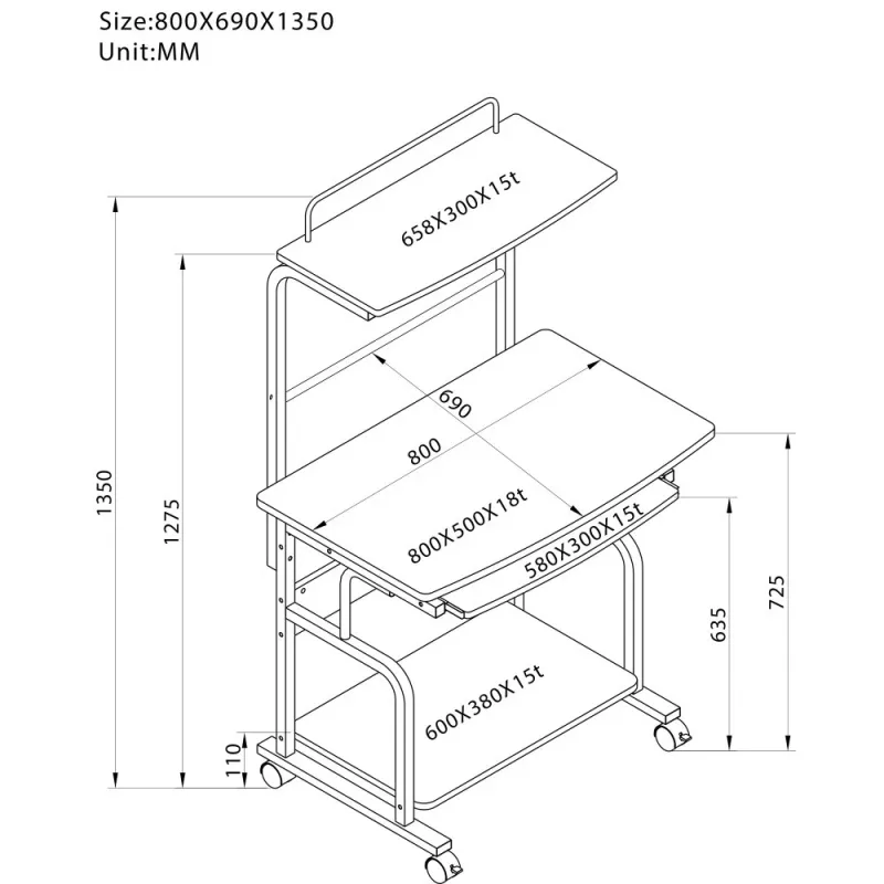Techly Compact Multi-Function Computer Desk, Glossy Melns ICA-TB 7800BK