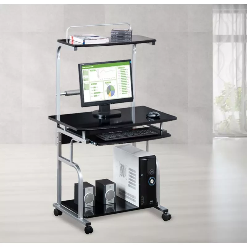 Techly Compact Multi-Function Computer Desk, Glossy Melns ICA-TB 7800BK