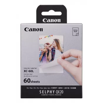 Canon XC-60L, Dye-sublimation, 5.4x8.5 cm, 60 gab. Canon XC-60L. Drukas tehnoloģija: Dye-sublimation, Papīra izmērs: 5.4x8.5 cm. Daudzums iepakojumā: 60 gab.