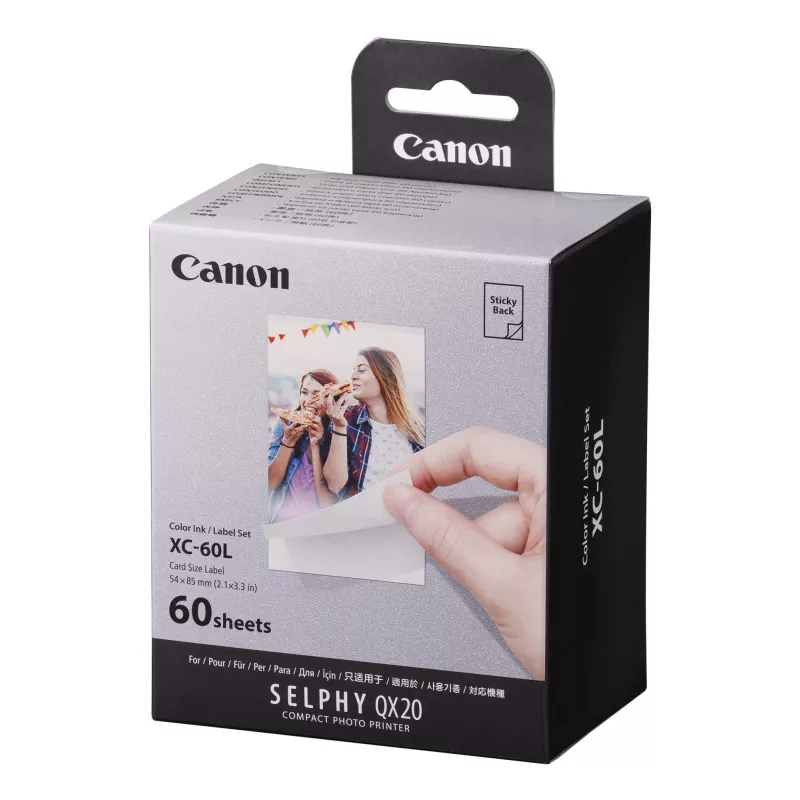 Canon XC-60L, Dye-sublimation, 5.4x8.5 cm, 60 gab. Canon XC-60L. Drukas tehnoloģija: Dye-sublimation, Papīra izmērs: 5.4x8.5 cm. Daudzums iepakojumā: 60 gab.