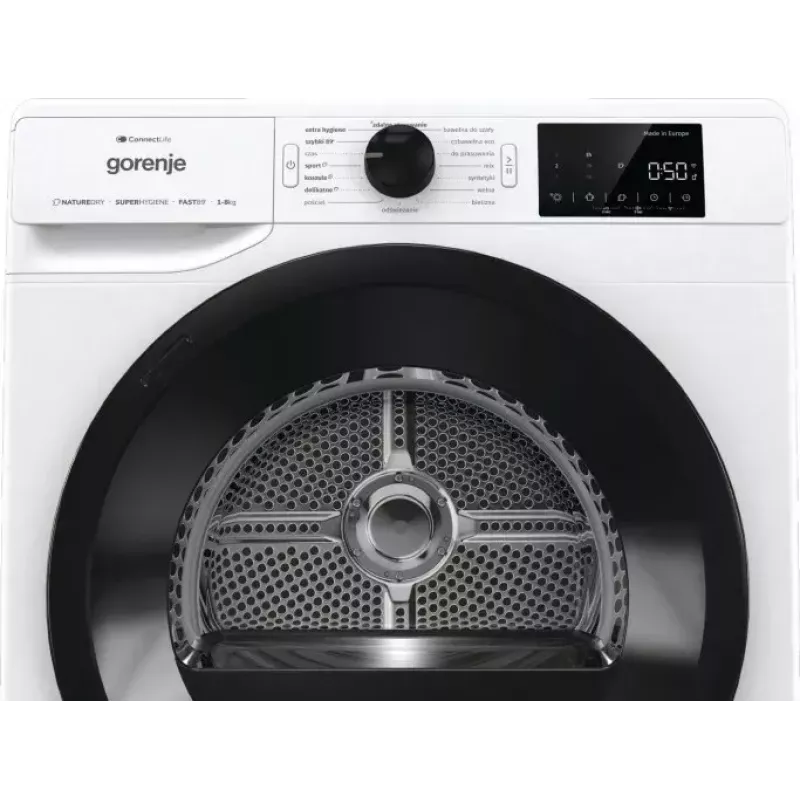 Veļas žāvētājs Gorenje DPNE83GNLWIFI/PL 8 kg, siltumsūknis, WiFi, A+++ energoefektivitātes klase, balts