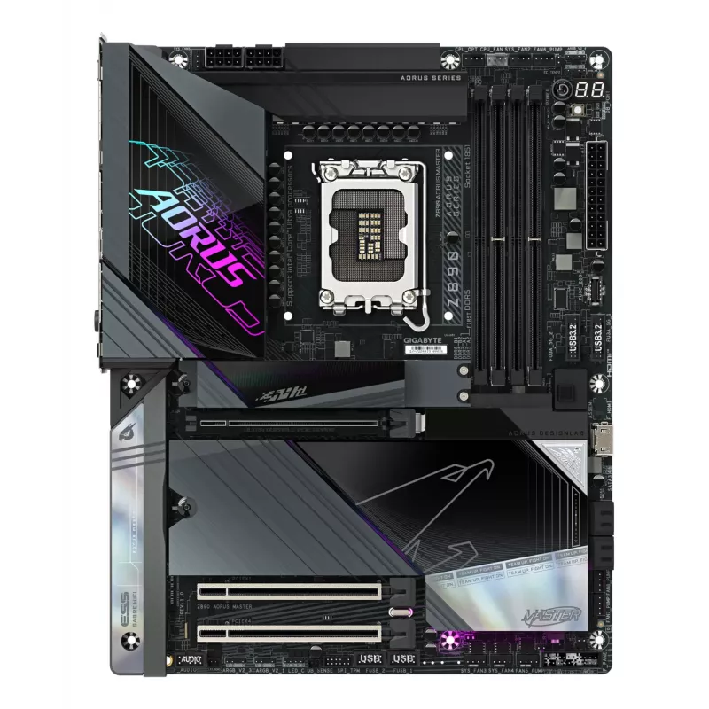 GIGABYTE Z890 AORUS MASTER mātesplate - atbalsta Intel Core Ultra (Series 2) procesorus, 18+1+2 fāžu VRM, līdz 9500MHz DDR5 (OC), 2xPCIe 5.0 + 3xPCIe 4.0, Wi-Fi 7, 10GbE LAN, Thunderbolt 4