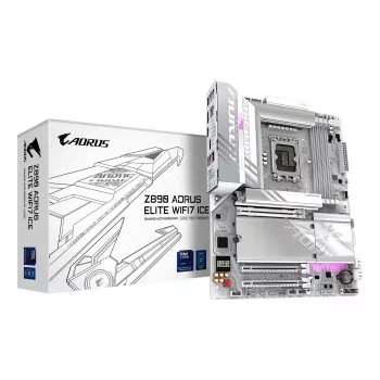 GIGABYTE Z890 AORUS ELITE WIFI7 ICE mātesplate - Atbalsta Intel Core Ultra (Series 2) centrālos procesorus, 16+1+2 fāžu VRM, līdz 8800MHz DDR5 (OC), 1xPCIe 5.0 + 3xPCIe 4.0, Wi-Fi 7, 2.5GbE LAN, Thunderbolt 4