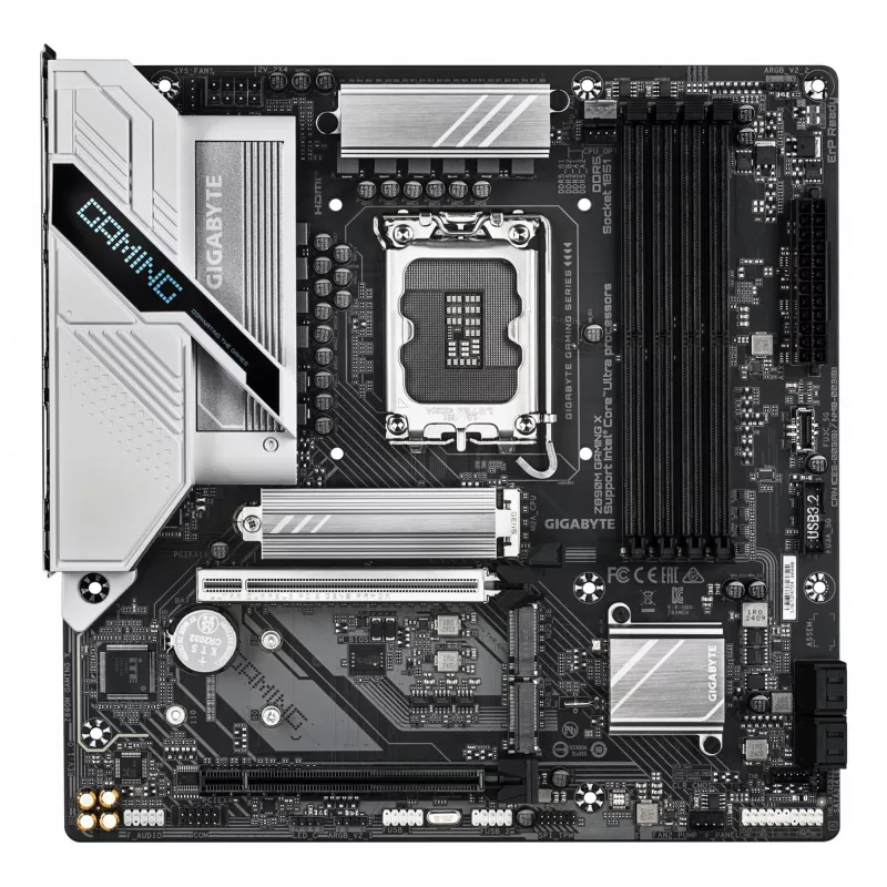 GIGABYTE Z890M GAMING X mātesplate - atbalsta Intel Core Ultra (Series 2) procesorus, 8+1+2 fāžu VRM, līdz 8800MHz DDR5 (OC), 1xPCIe 5.0 + 2xPCIe 4.0, 2.5GbE LAN, USB 3.2 Gen 1