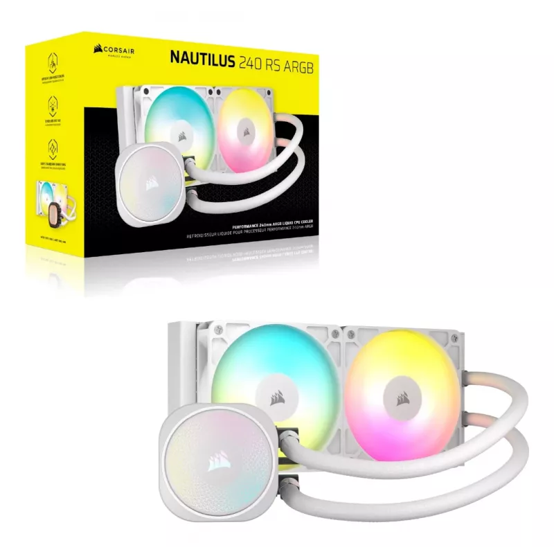 CORSAIR Nautilus 240 Rs ArGB šķidruma procesora universālais šķidruma dzesētājs, balts