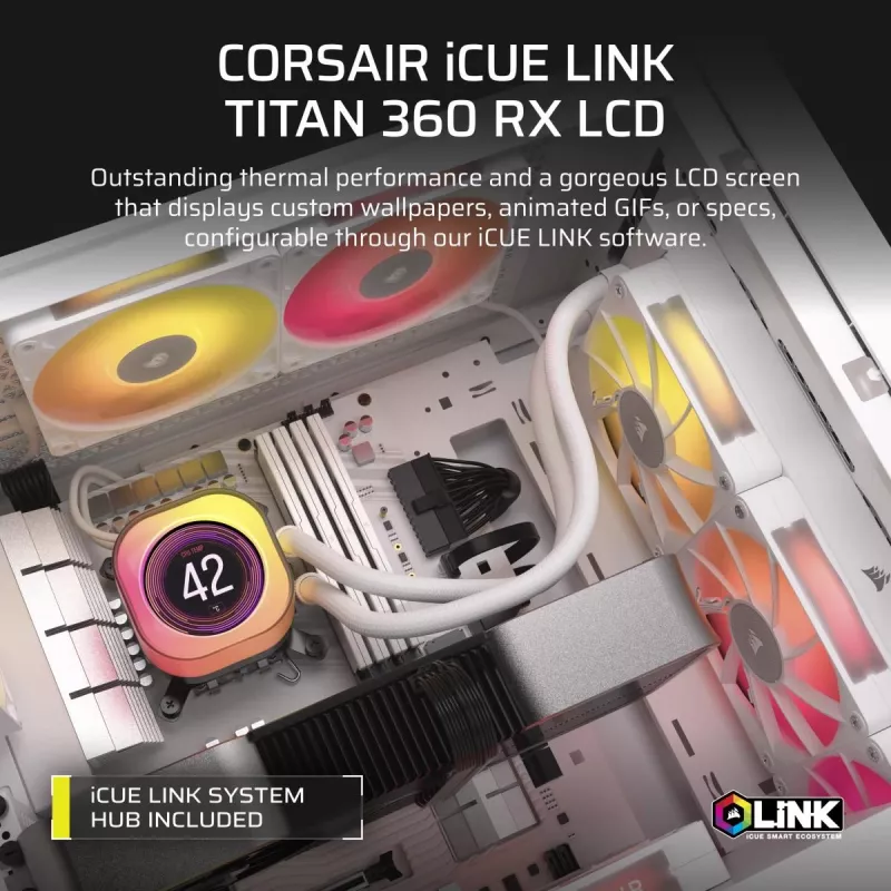 Universāls šķidruma dzesētājs Corsair iCUE LINK TITAN 240 RX LCD 12 cm Balts