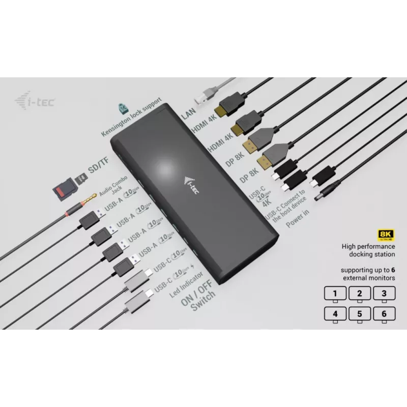 i-tec Universal 6x 4K/60Hz displeja dokstacija + 140 W barošanas padeve