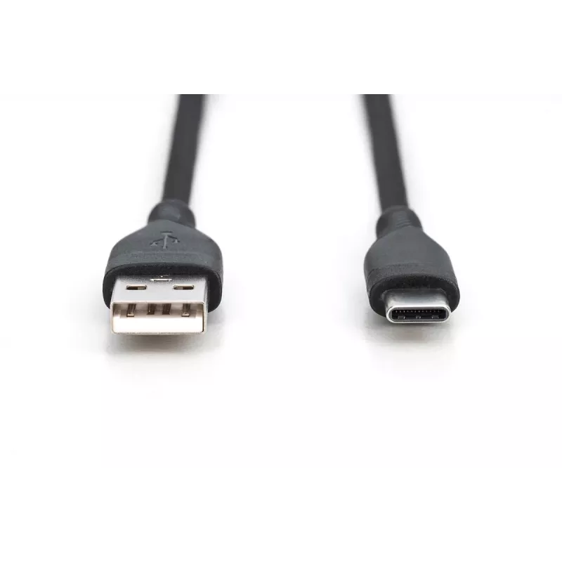 DIGITUS USB-C Silicone charging kabelis USB-A - USB-C USB 2.0 60W - 50cm Melns