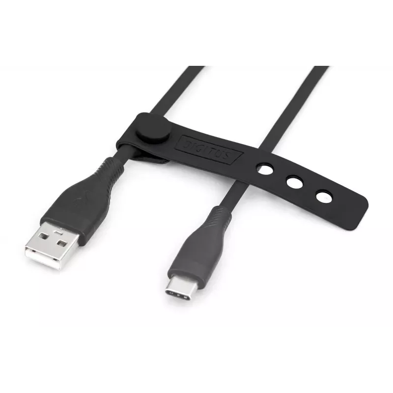 DIGITUS USB-C Silicone charging kabelis USB-A - USB-C USB 2.0 60W - 50cm Melns