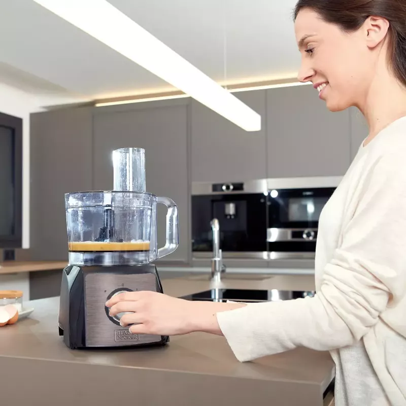 Virtuves kombains Melns & Decker BXFPA1200E — 1200 W, 1,5 L bļoda, 2 ātrumi, impulsa funkcija, nerūsējošā tērauda korpuss