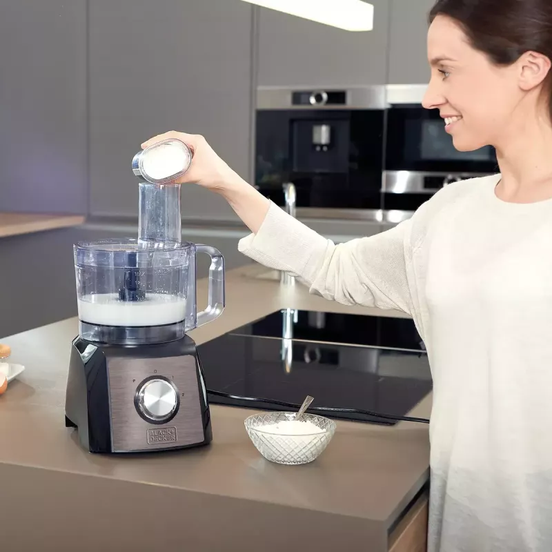Virtuves kombains Melns & Decker BXFPA1200E — 1200 W, 1,5 L bļoda, 2 ātrumi, impulsa funkcija, nerūsējošā tērauda korpuss