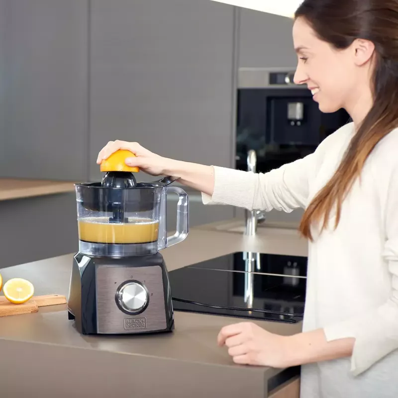 Virtuves kombains Melns & Decker BXFPA1200E — 1200 W, 1,5 L bļoda, 2 ātrumi, impulsa funkcija, nerūsējošā tērauda korpuss