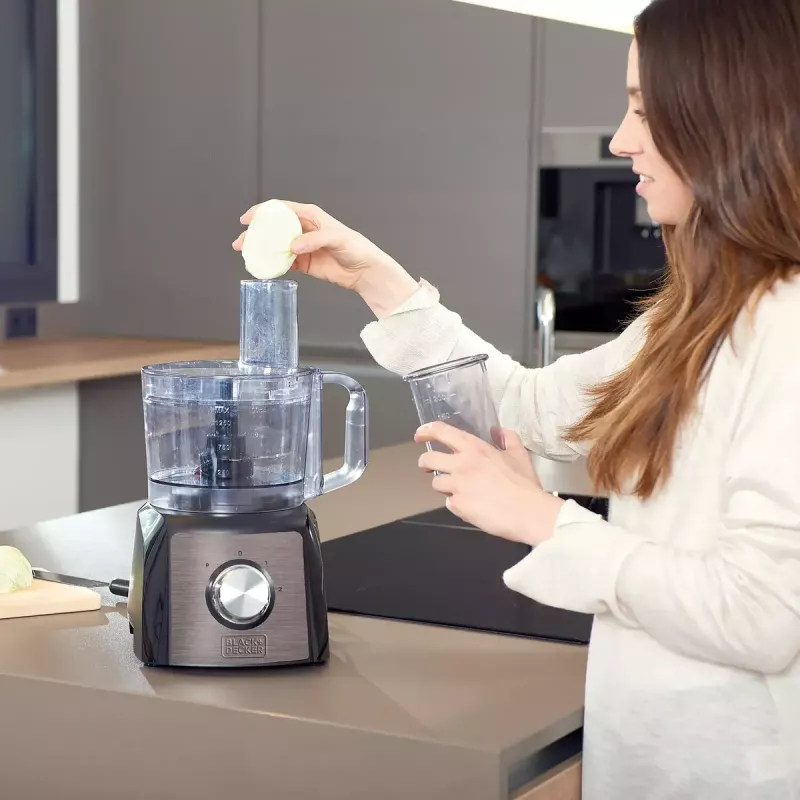 Virtuves kombains Melns & Decker BXFPA1200E — 1200 W, 1,5 L bļoda, 2 ātrumi, impulsa funkcija, nerūsējošā tērauda korpuss