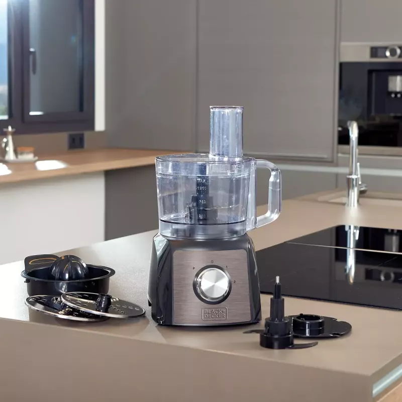 Virtuves kombains Melns & Decker BXFPA1200E — 1200 W, 1,5 L bļoda, 2 ātrumi, impulsa funkcija, nerūsējošā tērauda korpuss