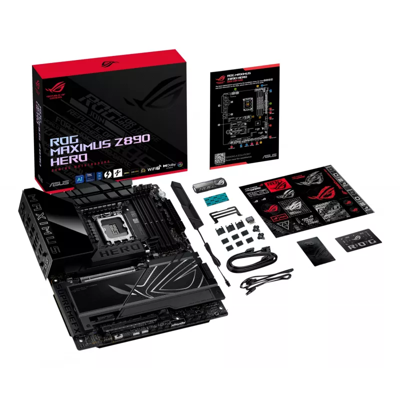 Mātesplate ASUS ROG MAXIMUS Z890 HERO — Intel Z890, LGA 1851, ATX, DDR5, 4 DIMM, 6x M.2, Wi‑Fi 7, 2.5Gb LAN