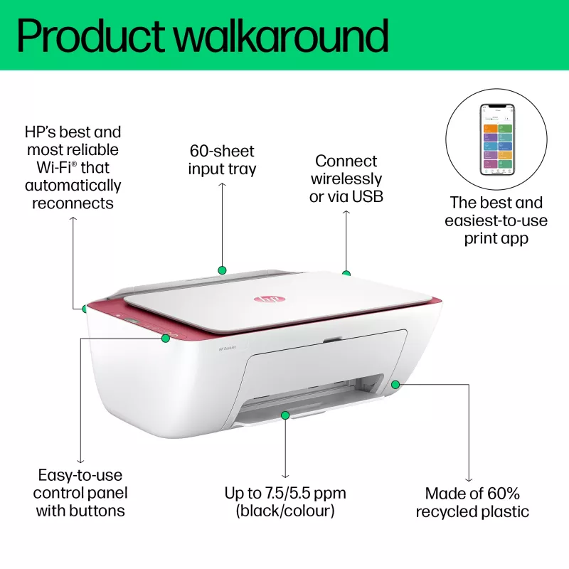 HP DeskJet 2823e bezvadu daudzfunkciju krāsu printeris, kopētājs, skeneris