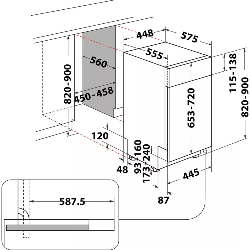 Whirlpool WSBC 3M27 X Zemgalda 10 galda klājumu
