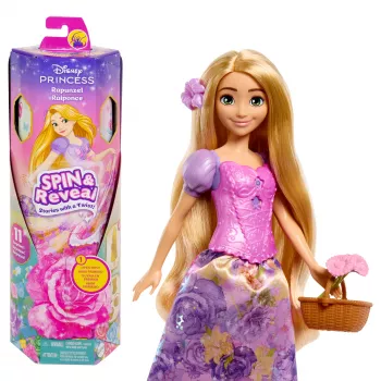 Disney Princess Spin & Reveal Rapunzel modes lelle un aksesuāri ar 11 pārsteigumiem