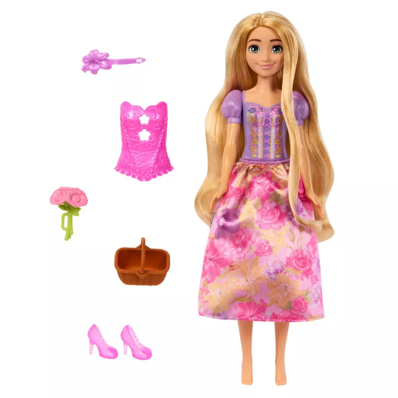 Disney Princess Spin & Reveal Rapunzel modes lelle un aksesuāri ar 11 pārsteigumiem