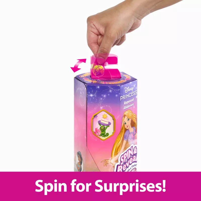 Disney Princess Spin & Reveal Rapunzel modes lelle un aksesuāri ar 11 pārsteigumiem