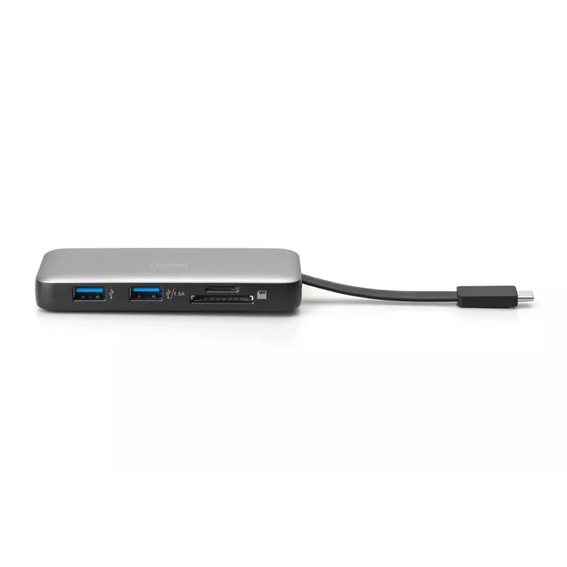 DIGITUS USB-C ceļojumu dokstacija, 7 porti - HDMI / 2x USB-A 3.2 Gen 1 / GbE / SD / MicroSD - 100 W USB-C strāvas padeve