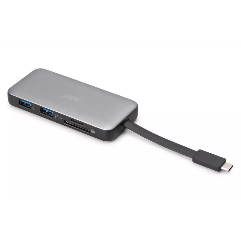 DIGITUS USB-C ceļojumu dokstacija, 7 porti - HDMI / 2x USB-A 3.2 Gen 1 / GbE / SD / MicroSD - 100 W USB-C strāvas padeve