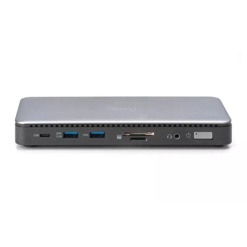 DIGITUS USB-C dokstacija, 11 pieslēgvietas – 2x HDMI / DP / 2x USB-A 3.2 Gen 2 / USB-C 3.2 Gen 2 / GbE / SD / MicroSD / DC ligzda – 150 vati maks. / 3,5 mm