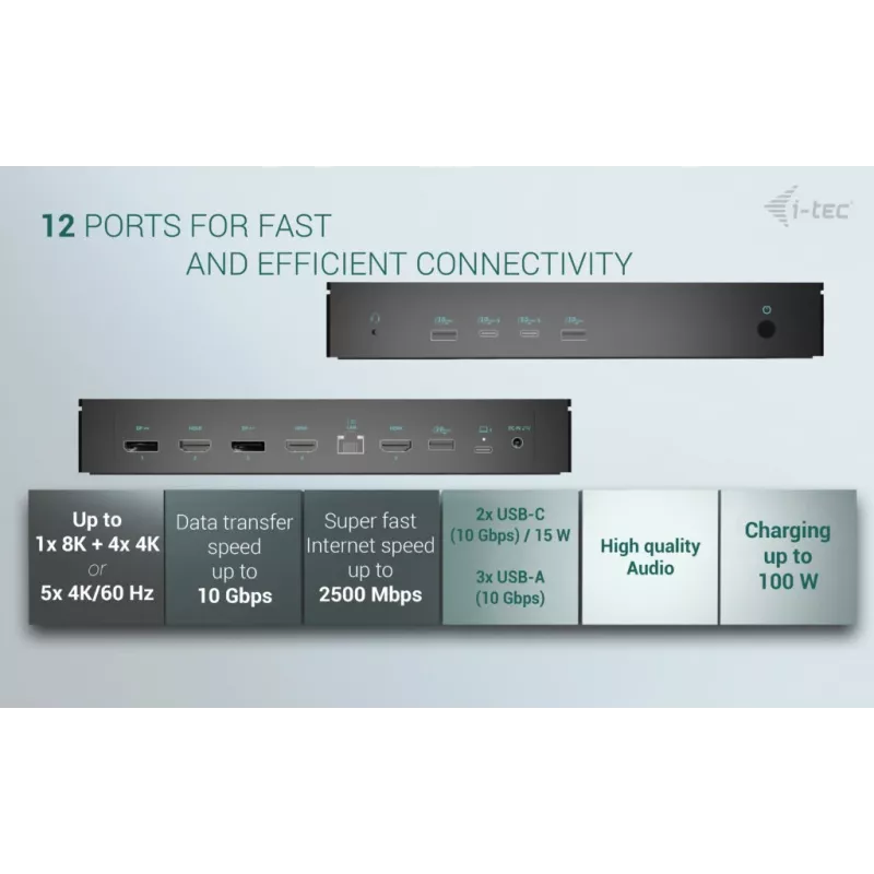 i-tec Universal 5x 4K/60Hz Displeja dokstacija + Power Delivery 100W