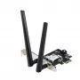 Iekšējais WLAN Bluetooth adapteris ASUS PCE-BE6500 — PCIe, trīsjoslu Wi‑Fi 6E/7 (2,4/5/6 GHz), Bluetooth 5.4, 2882 Mbps, ārējā antena, melns