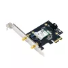 Iekšējais WLAN Bluetooth adapteris ASUS PCE-BE6500 — PCIe, trīsjoslu Wi‑Fi 6E/7 (2,4/5/6 GHz), Bluetooth 5.4, 2882 Mbps, ārējā antena, melns