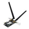 Iekšējais WLAN Bluetooth adapteris ASUS PCE-BE6500 — PCIe, trīsjoslu Wi‑Fi 6E/7 (2,4/5/6 GHz), Bluetooth 5.4, 2882 Mbps, ārējā antena, melns