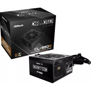 Barošanas bloks ASRock CL-550B Challenger 550 W ATX, 20+4 kontaktu, 80 PLUS Bronze, 120 mm ventilators, melns